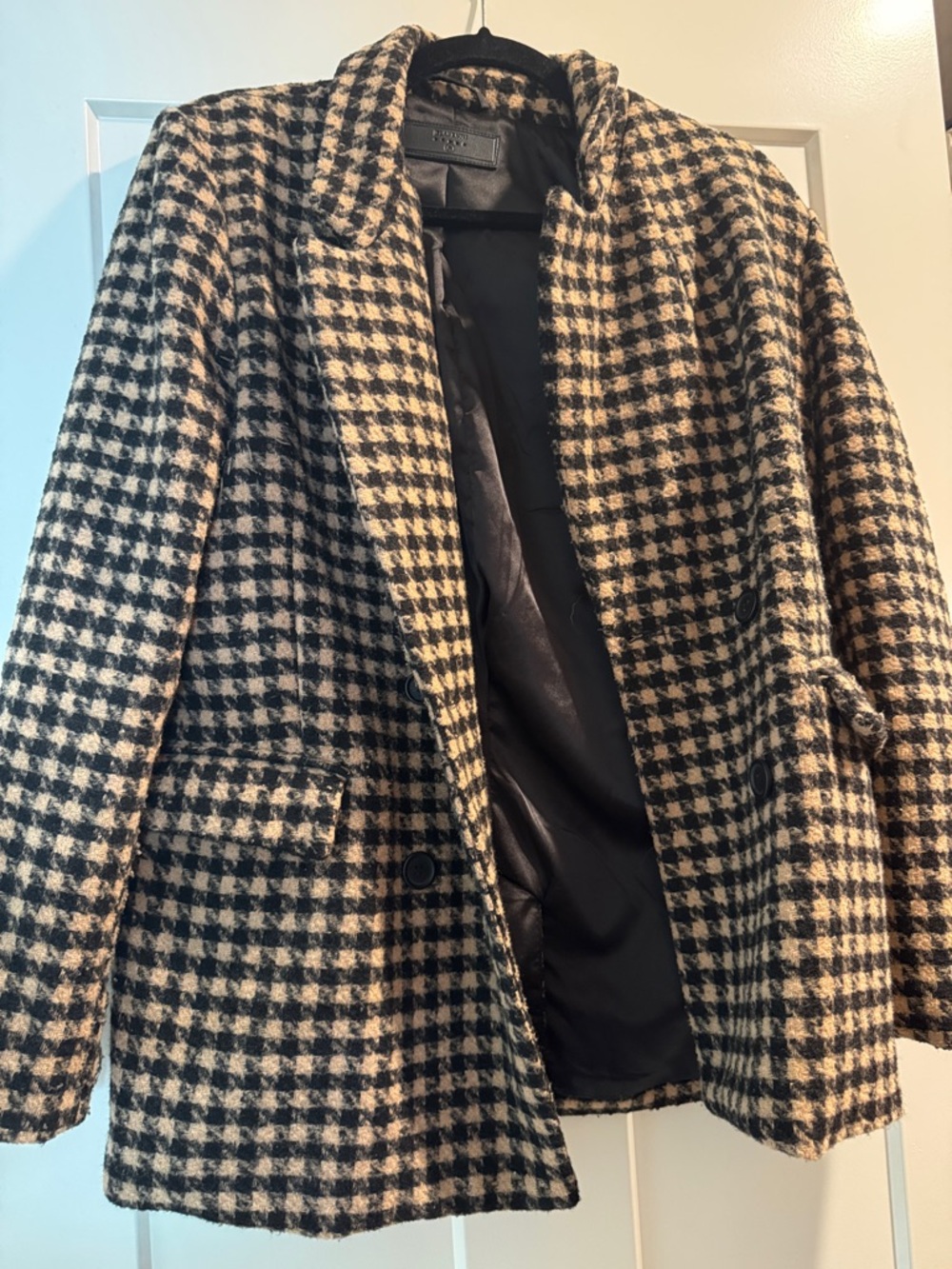 Blank NYC Black and Cream Checked Coat